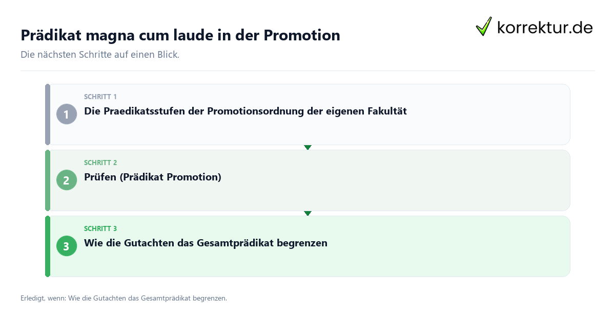 Prädikat magna cum laude in der Promotion Prädikat magna cum laude in der Promotion mit einem Ablauf aus Prüfung, Kontakt und Dokumentation