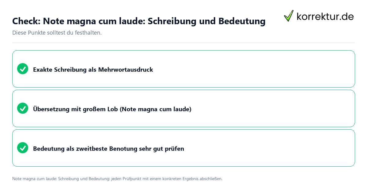 Note magna cum laude: Schreibung und Bedeutung mit einer themenspezifischen Checkliste