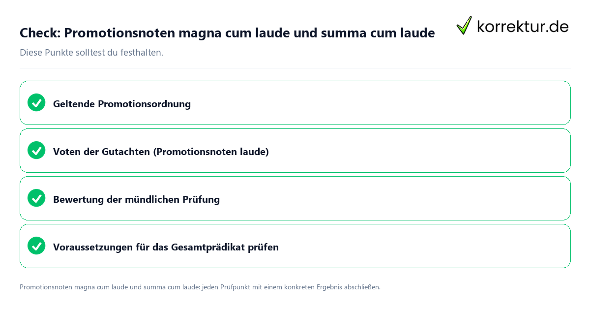 Check: Promotionsnoten magna cum laude und summa cum laude Promotionsnoten magna cum laude und summa cum laude mit einer themenspezifischen Checkliste