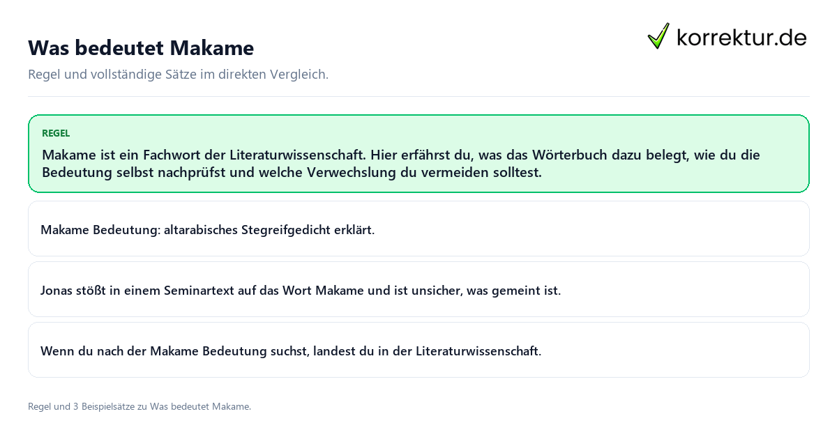 Konkrete Regel und vollständige Beispielsätze zu Was bedeutet Makame