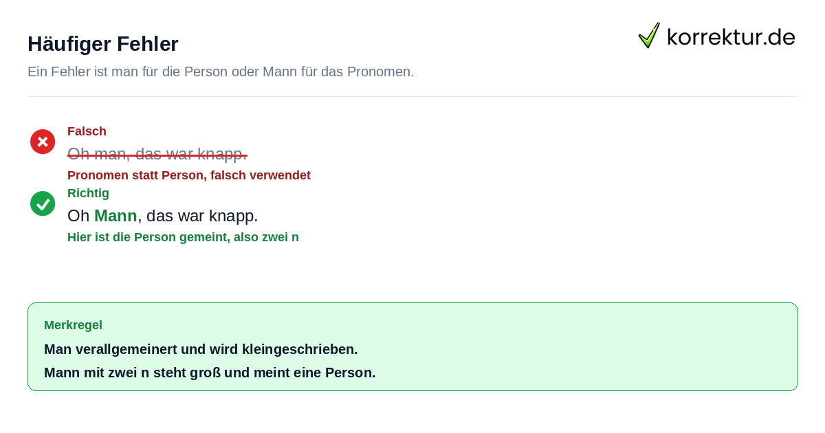 Häufiger Fehler bei man oder Mann korrigiert