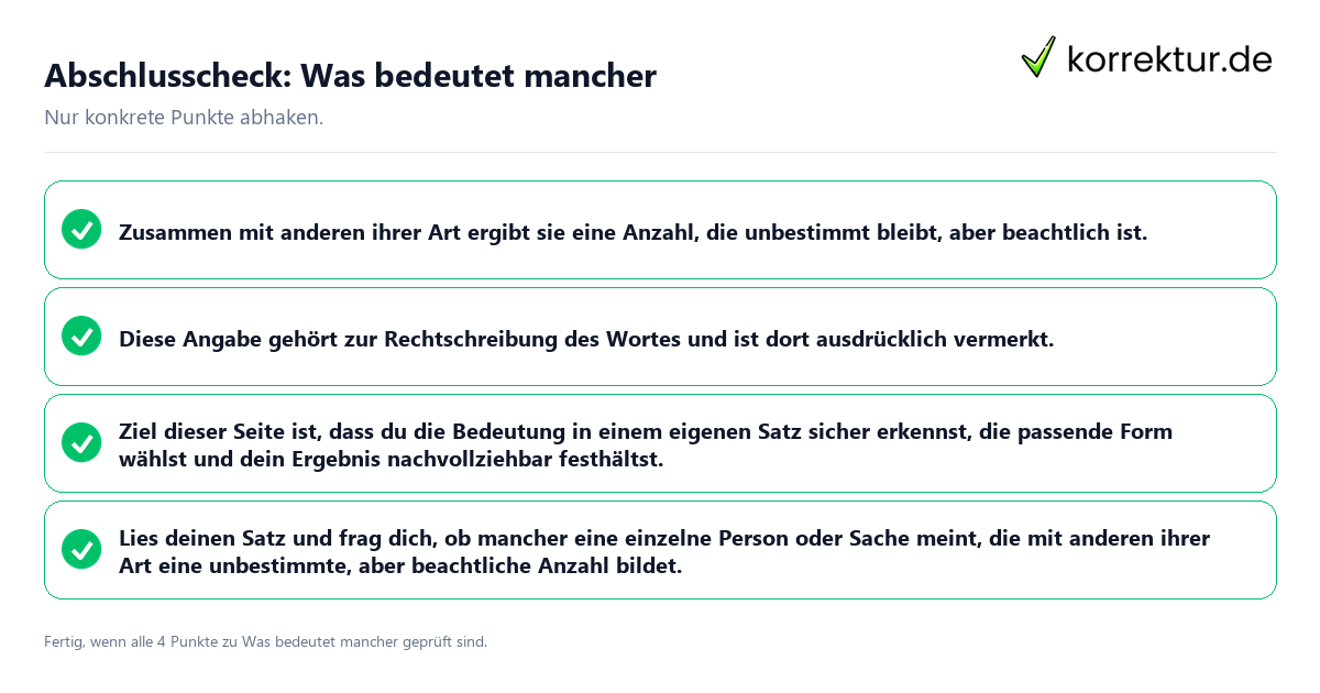 Abschlusscheck: Was bedeutet mancher Konkreter Abschlusscheck zu Was bedeutet mancher