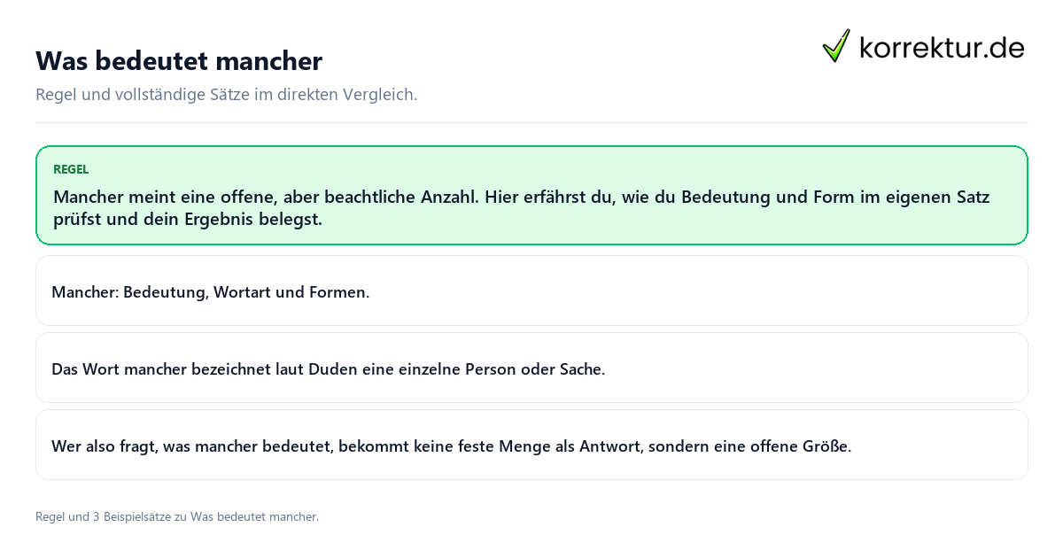 Was bedeutet mancher Konkrete Regel und vollständige Beispielsätze zu Was bedeutet mancher