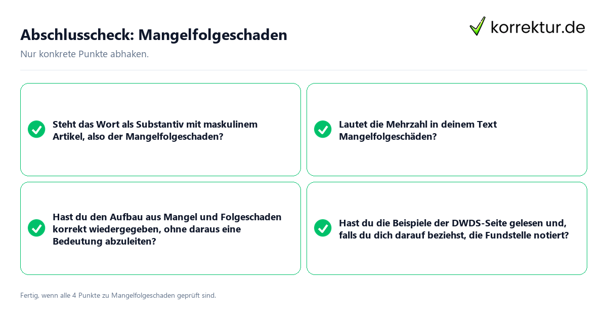Konkreter Abschlusscheck zu Mangelfolgeschaden