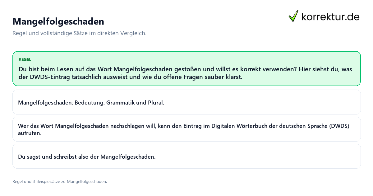 Konkrete Regel und vollständige Beispielsätze zu Mangelfolgeschaden