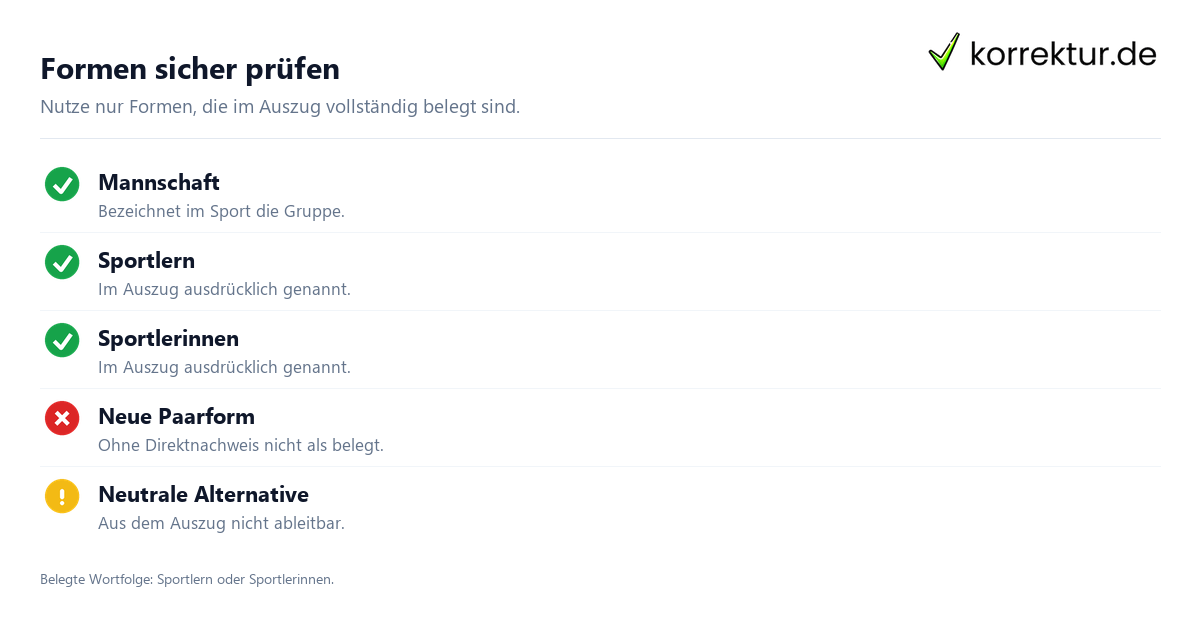 Formen sicher prüfen Mannschaft richtig gendern im Satz verwenden: Formen prüfen