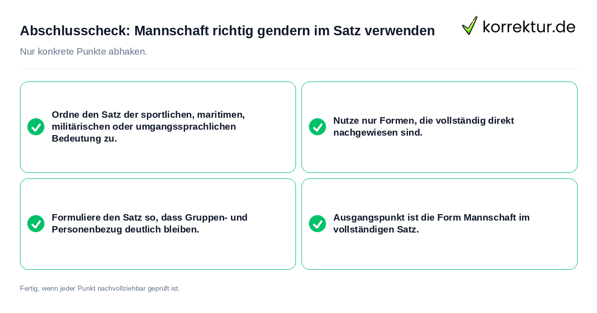 Konkreter Abschlusscheck zu Mannschaft richtig gendern im Satz verwenden