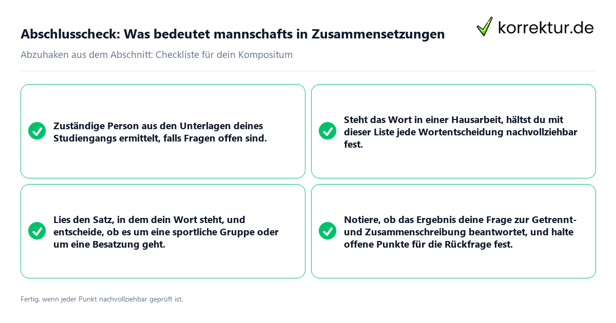Konkreter Abschlusscheck zu Was bedeutet mannschafts in Zusammensetzungen
