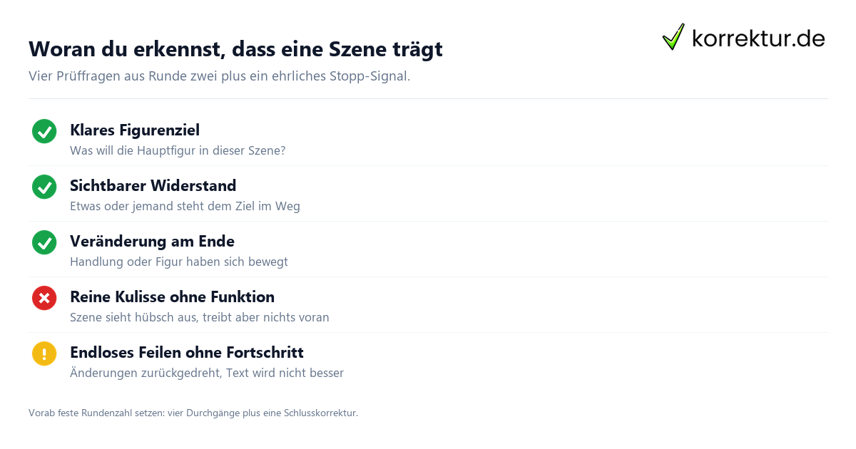 Woran du erkennst, dass eine Szene trägt Checkliste zum Manuskript überarbeiten: Szene, Sprache und Schluss-Signale