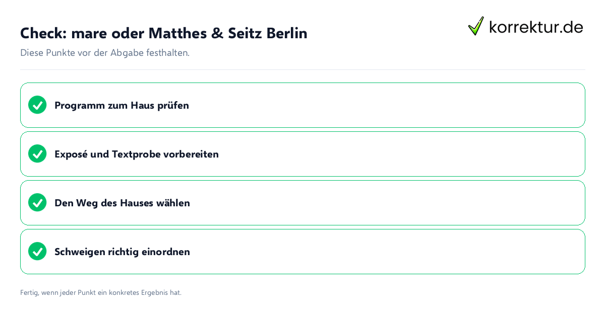 mare oder Matthes & Seitz Berlin: Prüfliste mit vier Punkten