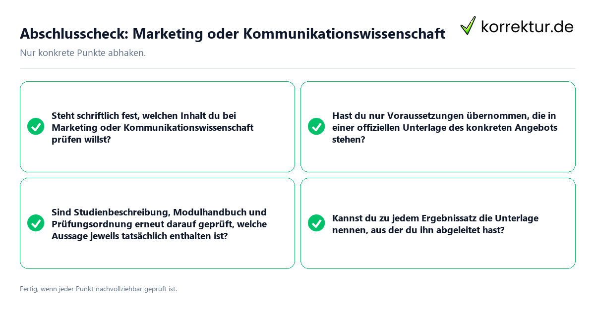Konkreter Abschlusscheck zu Marketing oder Kommunikationswissenschaft
