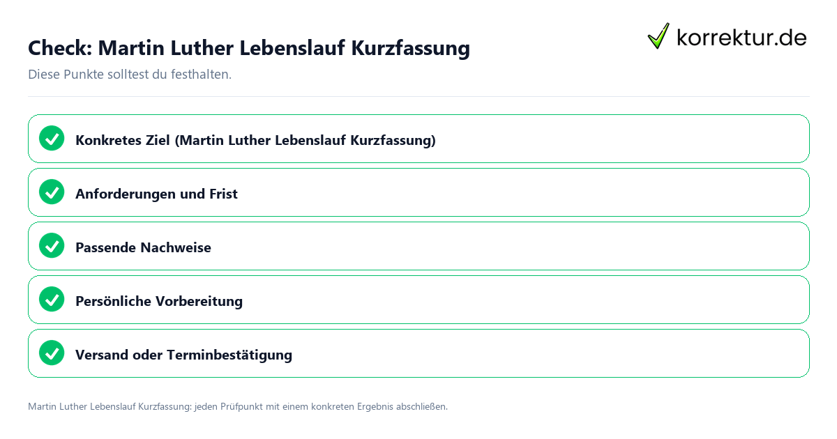 Martin Luther Lebenslauf Kurzfassung mit einer themenspezifischen Checkliste