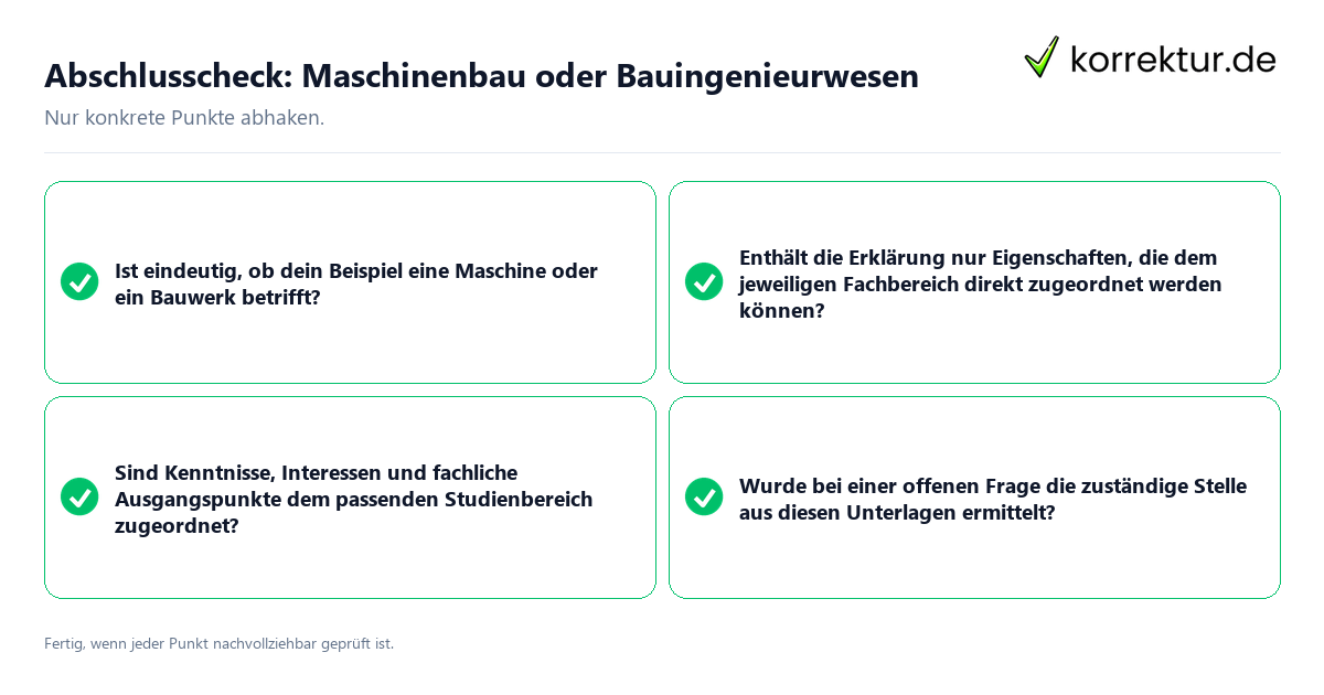 Abschlusscheck: Maschinenbau oder Bauingenieurwesen Konkreter Abschlusscheck zu Maschinenbau oder Bauingenieurwesen