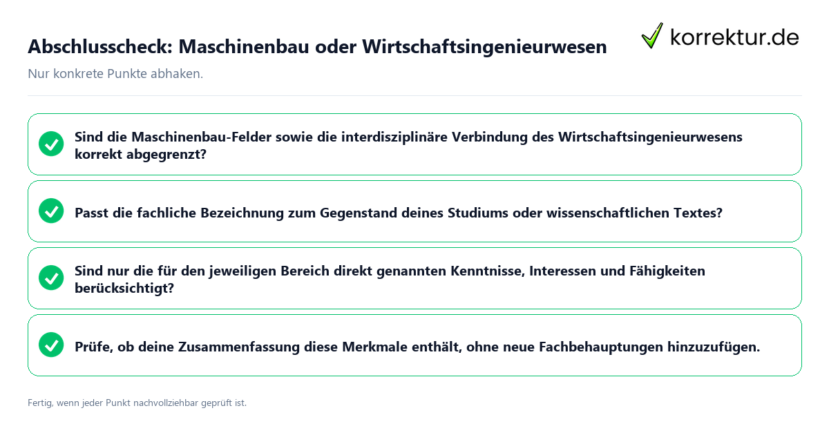 Konkreter Abschlusscheck zu Maschinenbau oder Wirtschaftsingenieurwesen