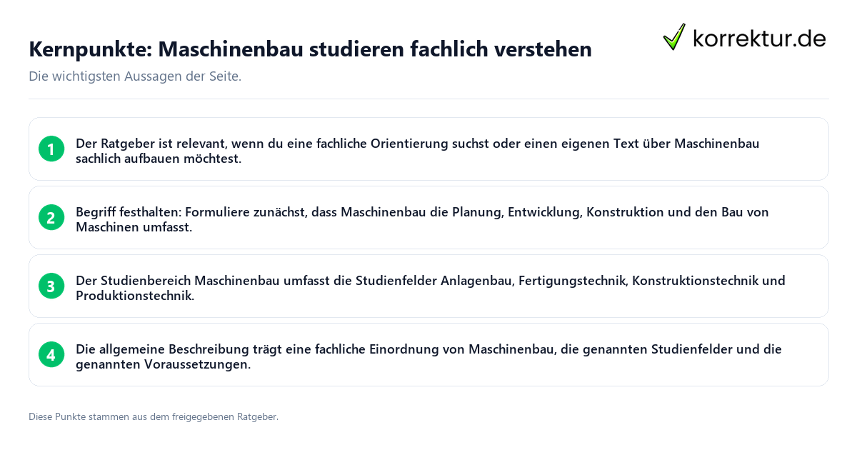 Konkrete Kernpunkte zu Maschinenbau studieren fachlich verstehen