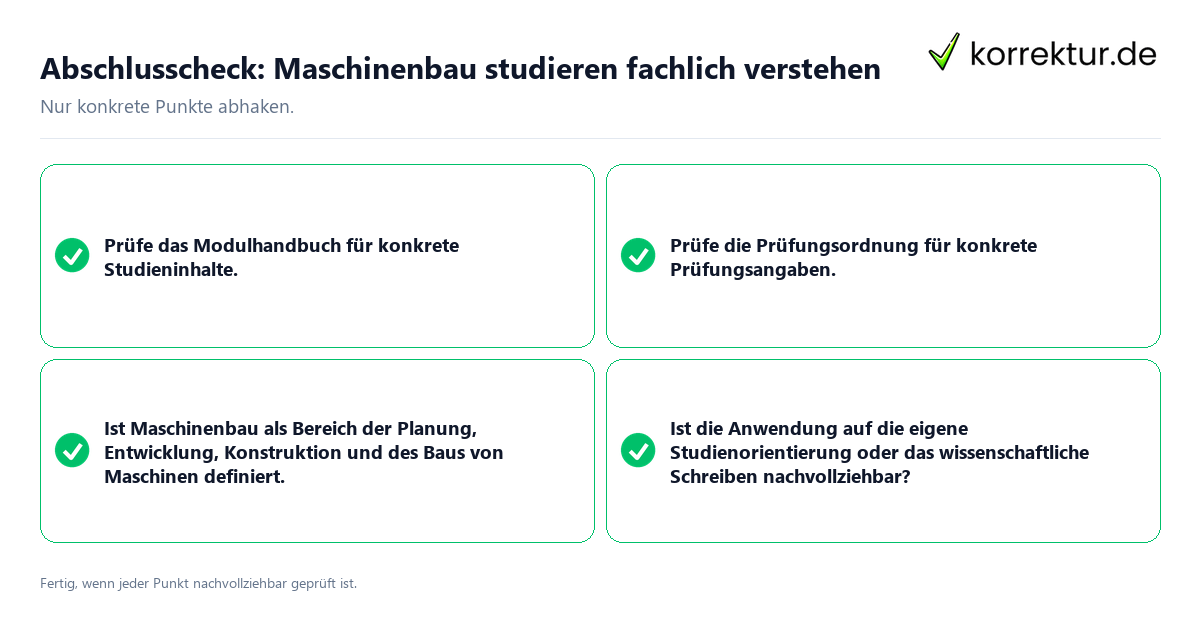 Konkreter Abschlusscheck zu Maschinenbau studieren fachlich verstehen