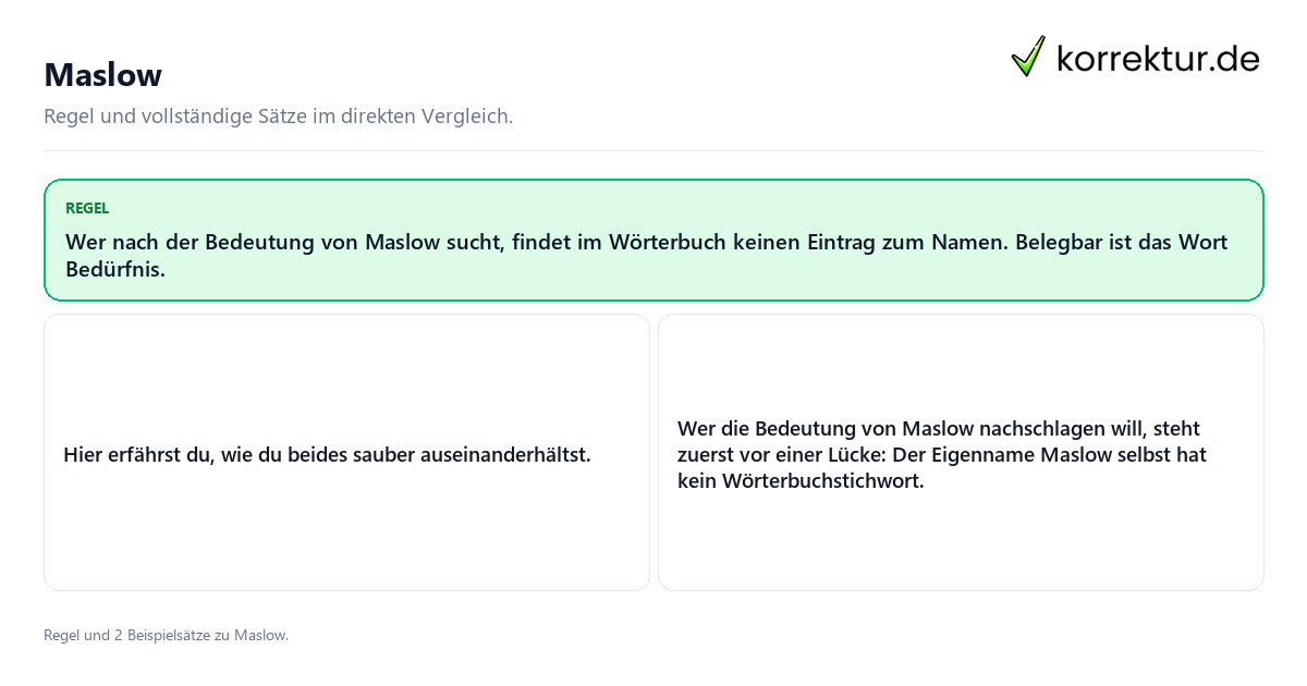 Konkrete Regel und vollständige Beispielsätze zu Maslow
