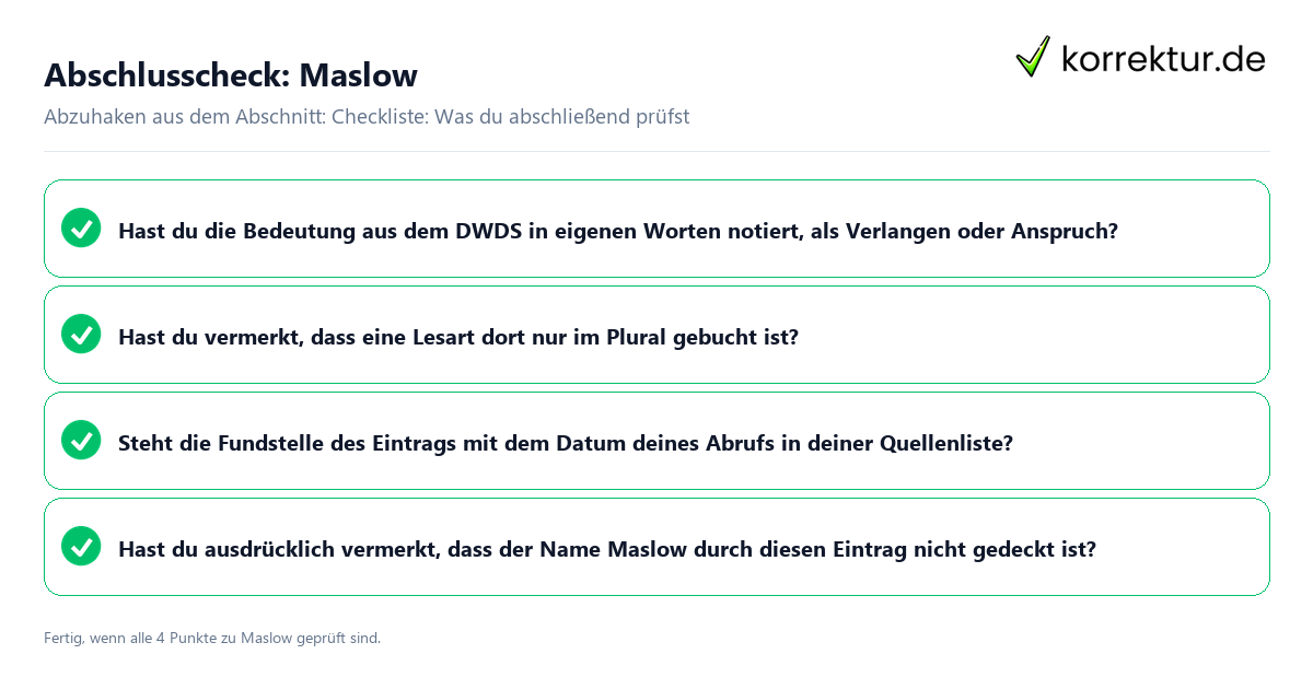 Konkreter Abschlusscheck zu Maslow