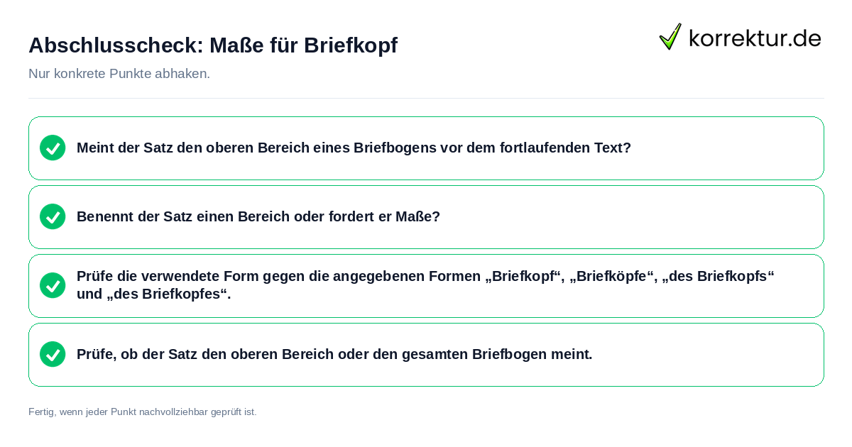Abschlusscheck: Maße für Briefkopf Konkreter Abschlusscheck zu Maße für Briefkopf