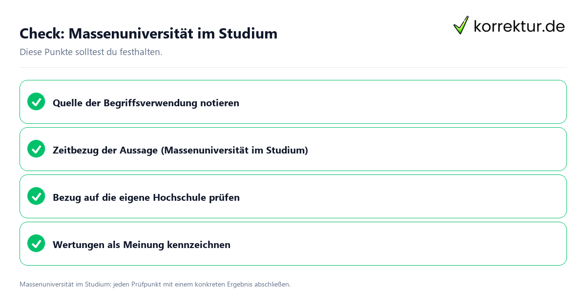 Massenuniversität im Studium mit einer themenspezifischen Checkliste