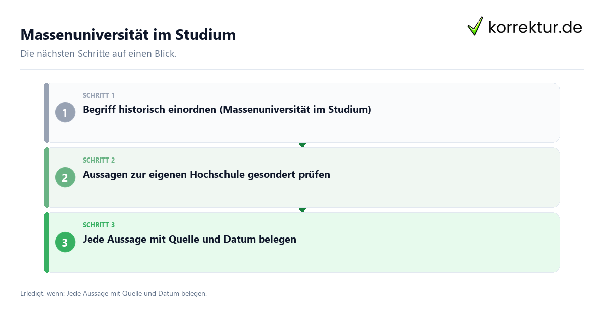 Massenuniversität im Studium mit einem Ablauf aus Prüfung, Kontakt und Dokumentation