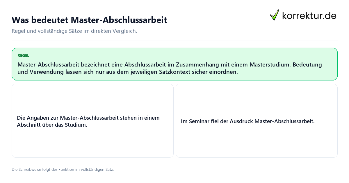 Konkrete Regel und vollständige Beispielsätze zu Was bedeutet Master-Abschlussarbeit