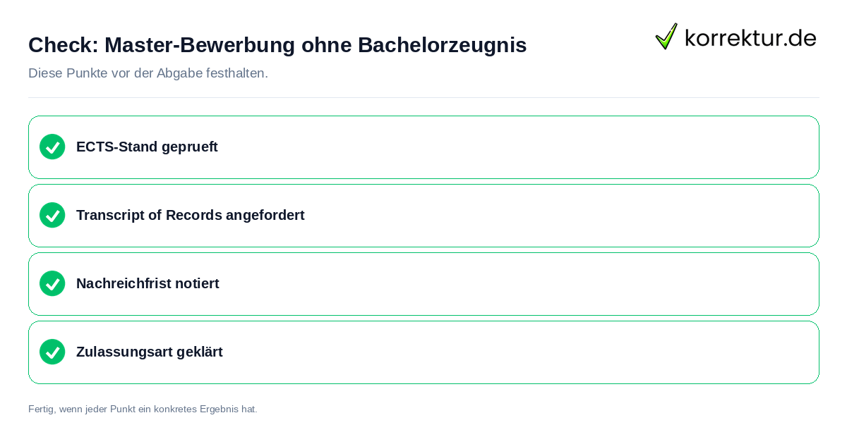 Check: Master-Bewerbung ohne Bachelorzeugnis Master-Bewerbung ohne Bachelorzeugnis: Prüfliste mit vier Punkten