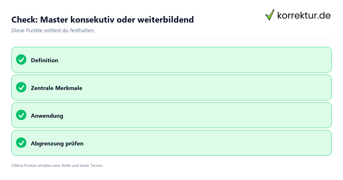 Master konsekutiv oder weiterbildend mit Checkliste für Unterlagen und nächste Schritte