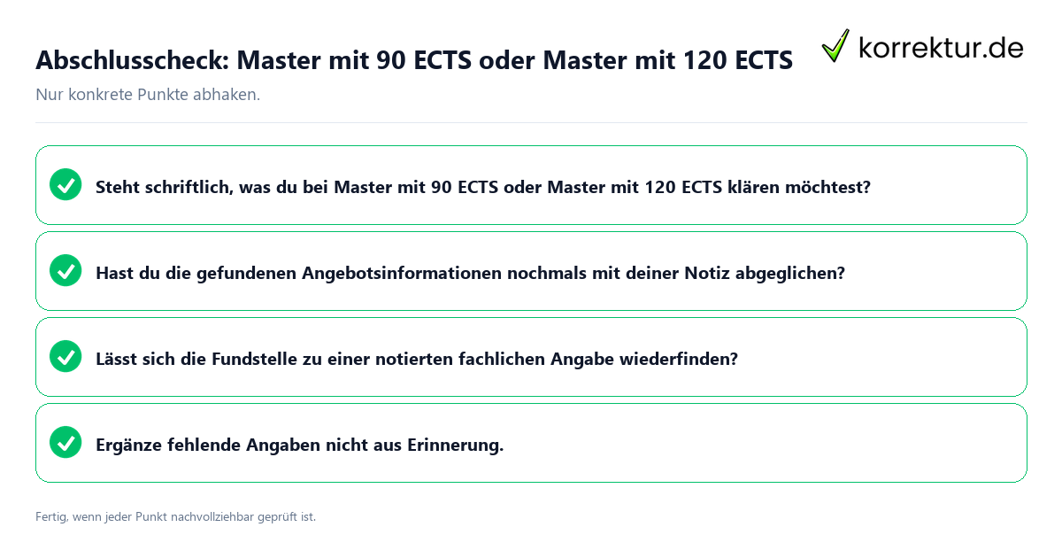 Konkreter Abschlusscheck zu Master mit 90 ECTS oder Master mit 120 ECTS
