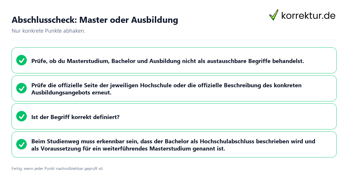 Abschlusscheck: Master oder Ausbildung Konkreter Abschlusscheck zu Master oder Ausbildung