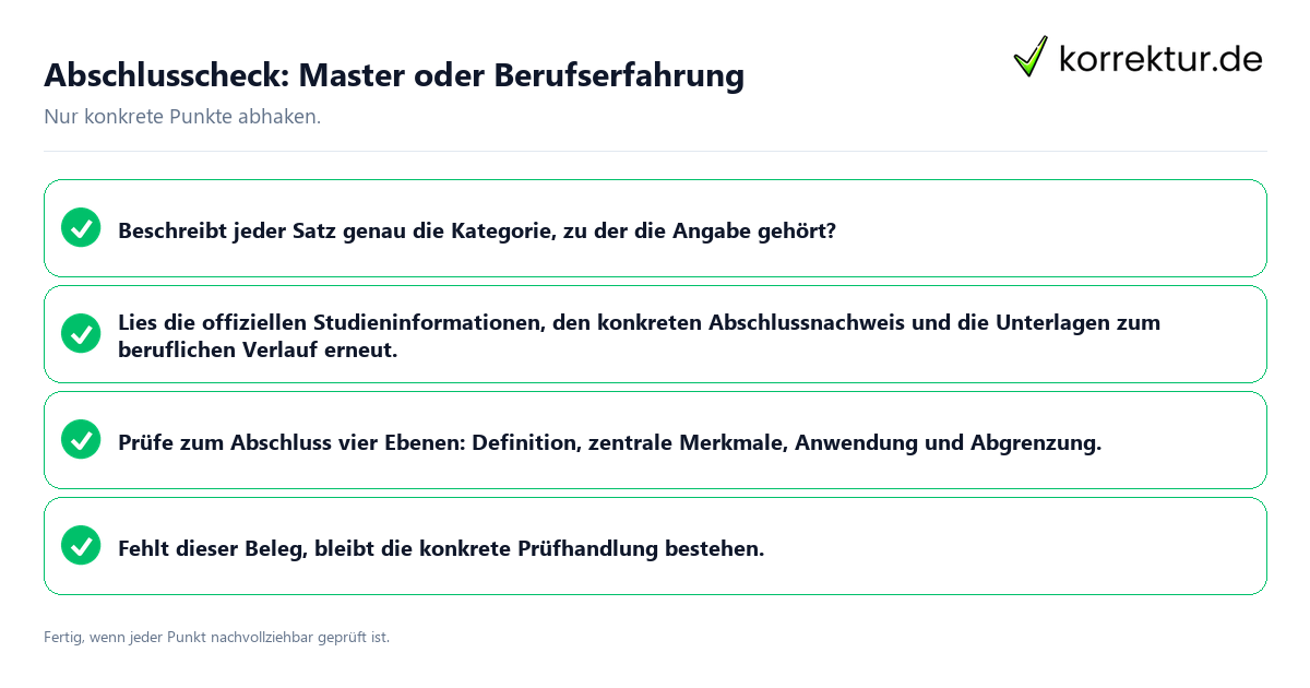 Abschlusscheck: Master oder Berufserfahrung Konkreter Abschlusscheck zu Master oder Berufserfahrung