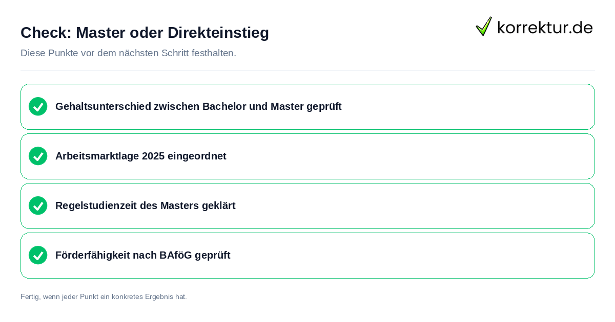 Master oder Direkteinstieg: Prüfliste mit vier Punkten