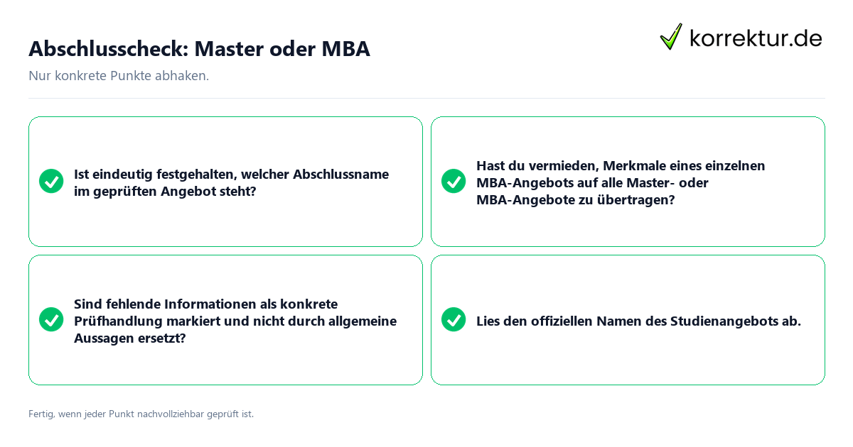 Abschlusscheck: Master oder MBA Konkreter Abschlusscheck zu Master oder MBA