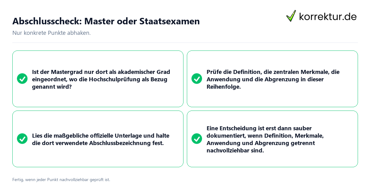 Konkreter Abschlusscheck zu Master oder Staatsexamen