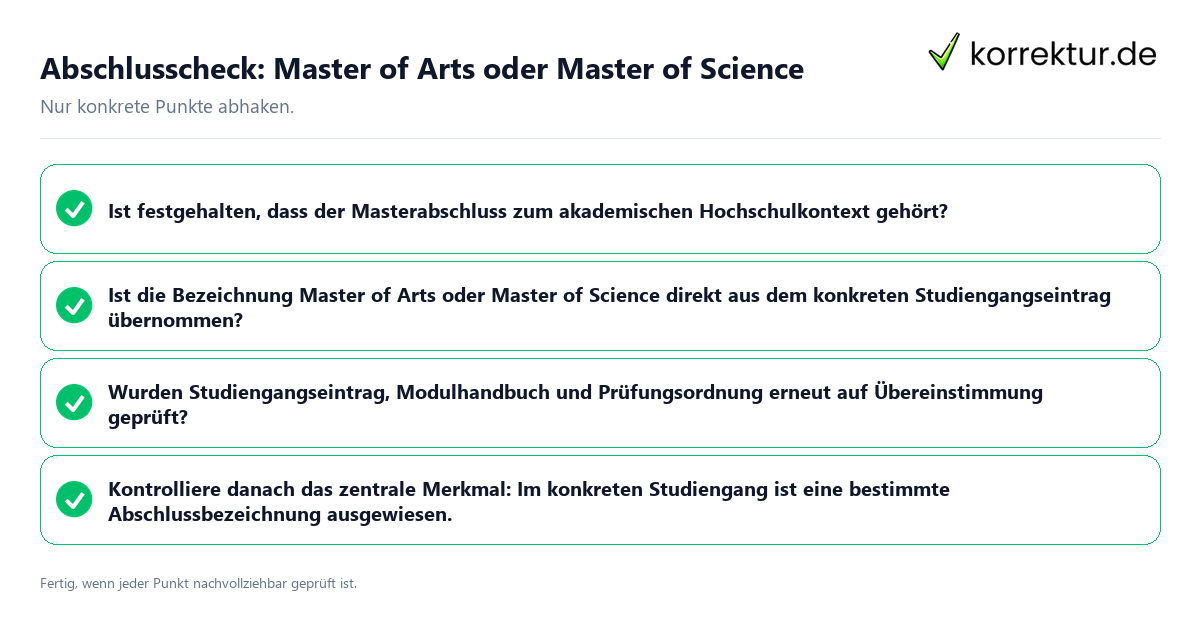 Abschlusscheck: Master of Arts oder Master of Science Konkreter Abschlusscheck zu Master of Arts oder Master of Science