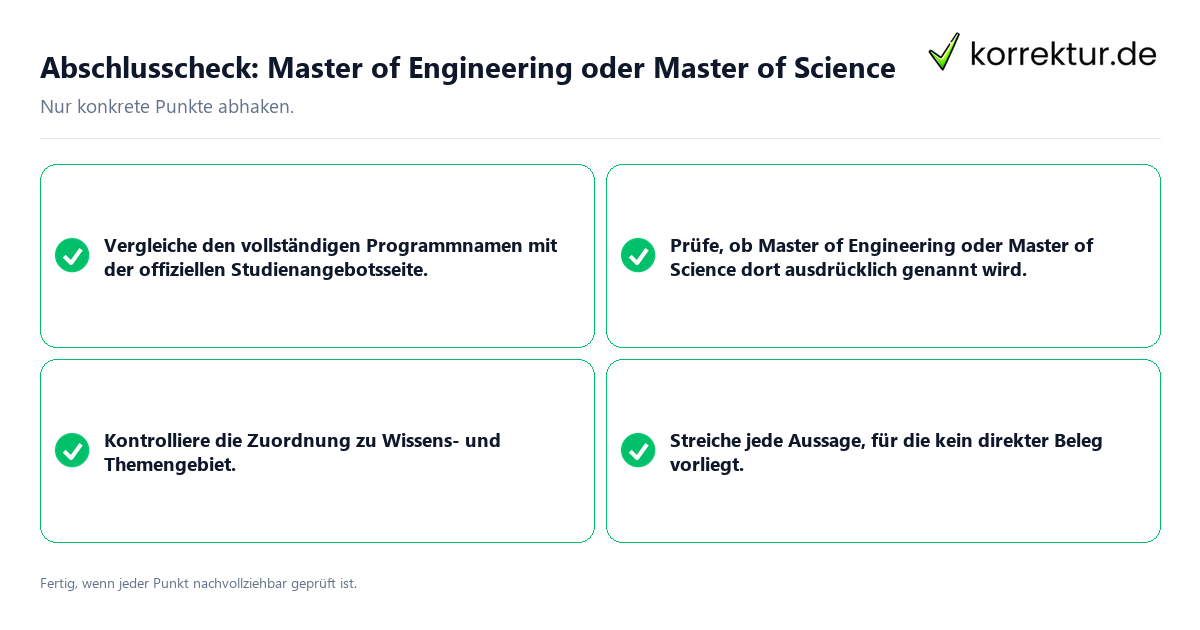 Abschlusscheck: Master of Engineering oder Master of Science Konkreter Abschlusscheck zu Master of Engineering oder Master of Science