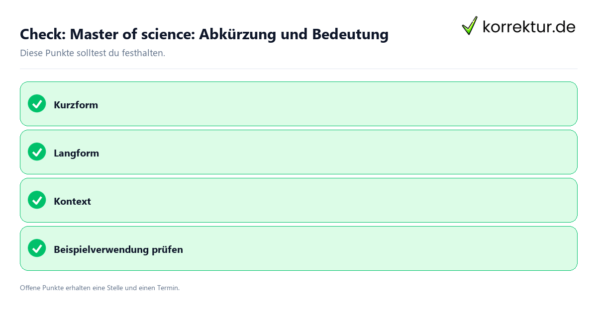 Master of science: Abkürzung und Bedeutung mit Checkliste für Unterlagen und nächste Schritte