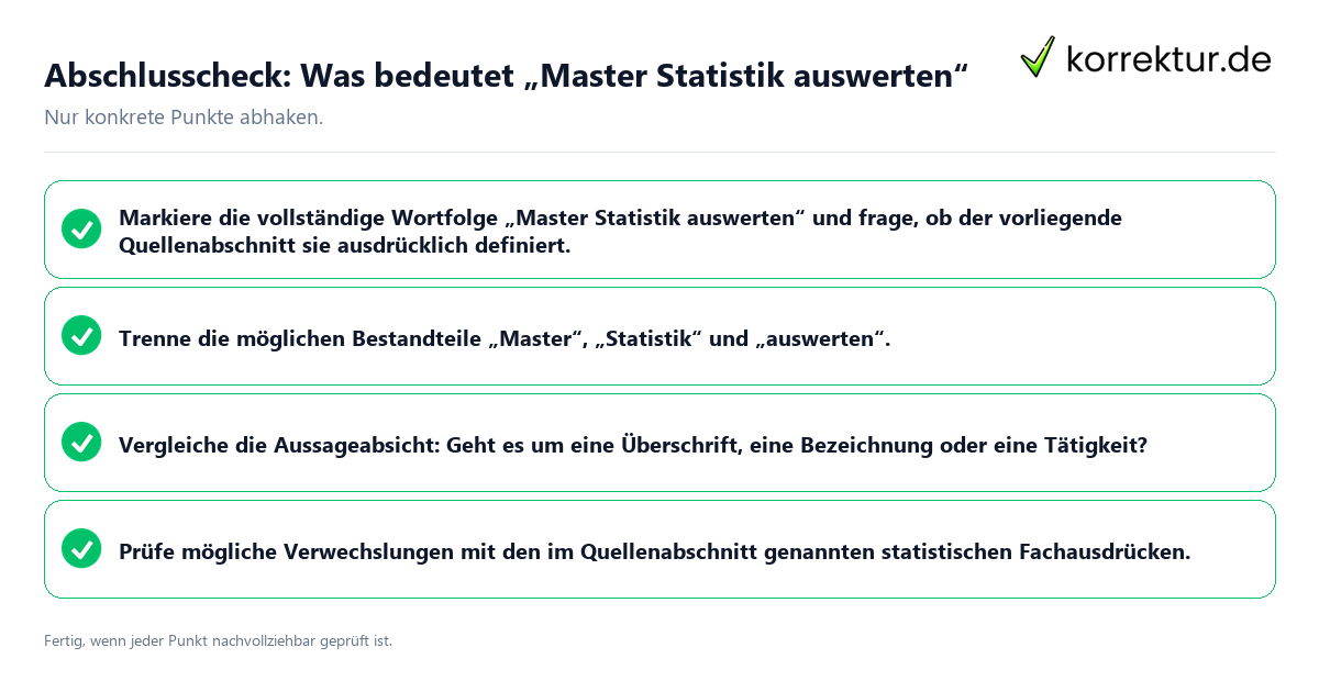 Konkreter Abschlusscheck zu Was bedeutet „Master Statistik auswerten“