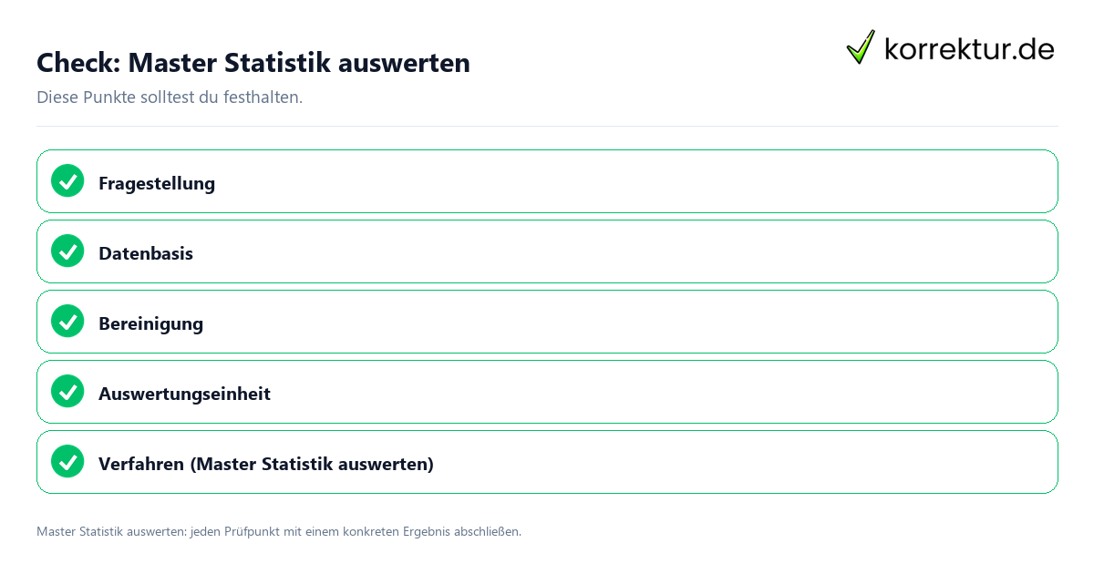 Master Statistik auswerten mit einer themenspezifischen Checkliste