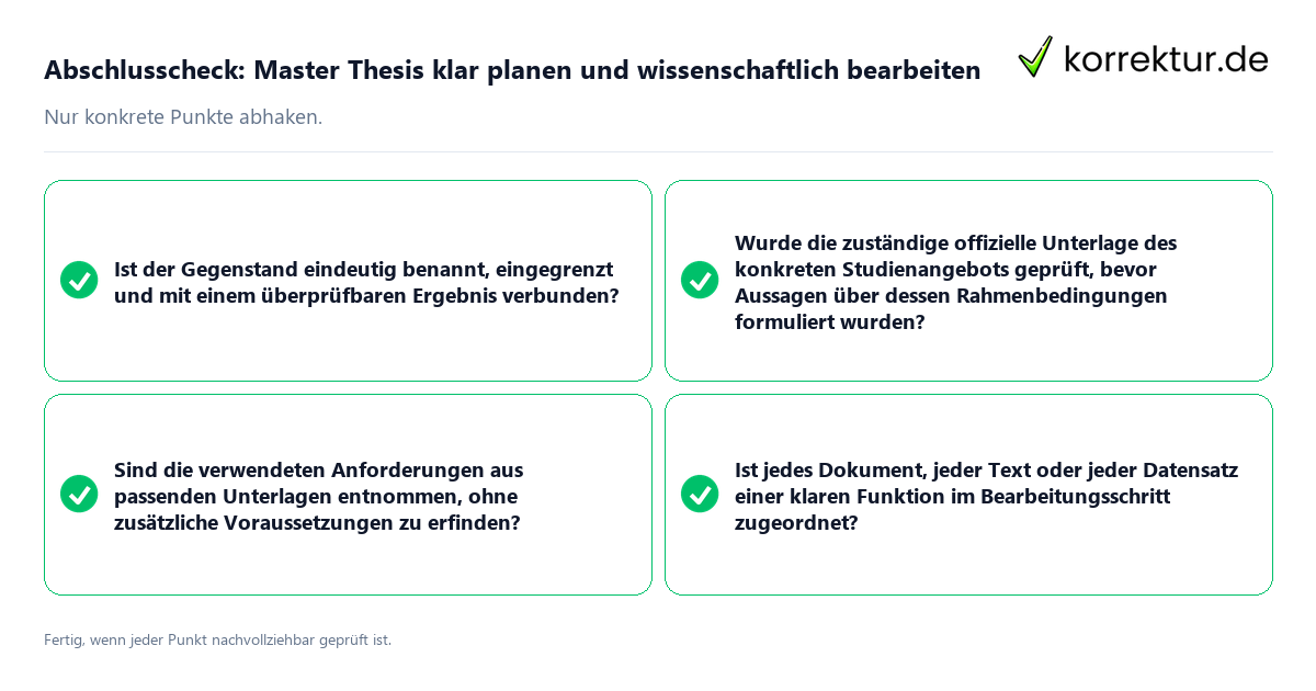 Konkreter Abschlusscheck zu Master Thesis klar planen und wissenschaftlich bearbeiten