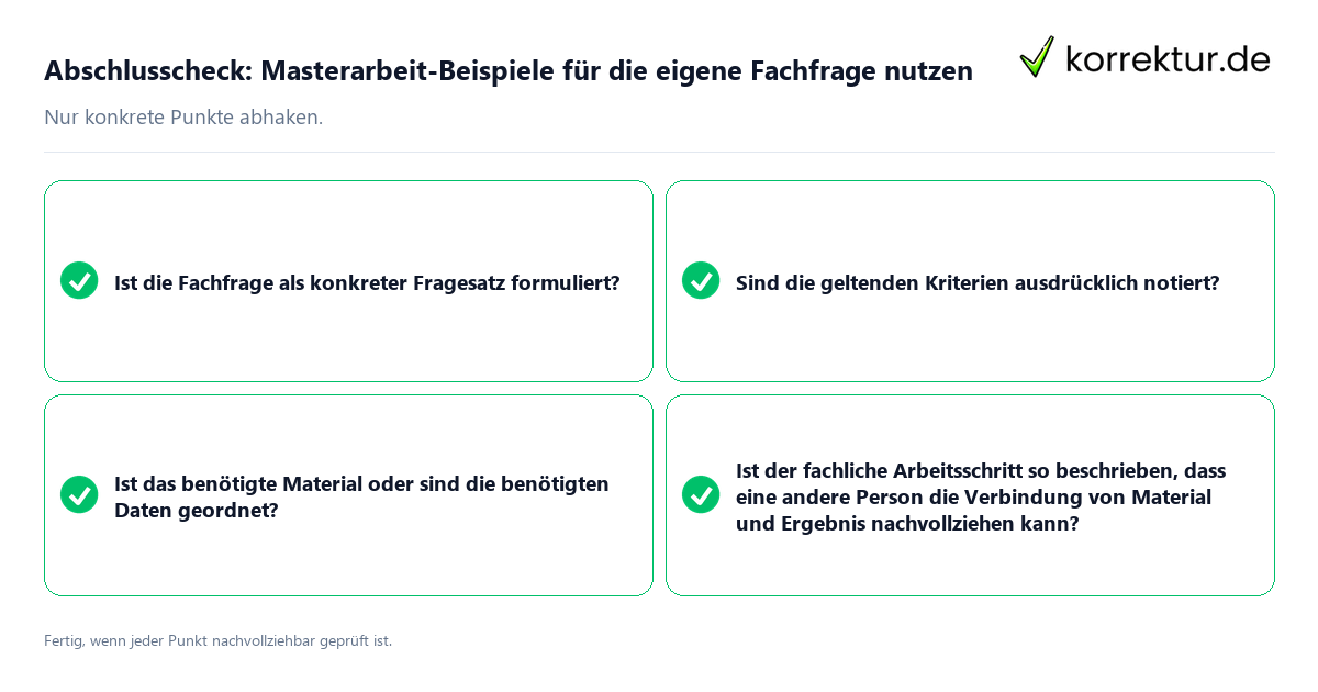 Konkreter Abschlusscheck zu Masterarbeit-Beispiele für die eigene Fachfrage nutzen