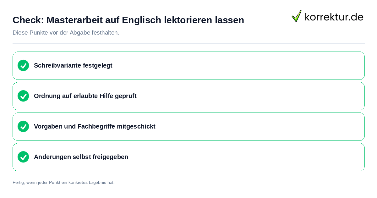 Masterarbeit auf Englisch lektorieren lassen: Prüfliste mit vier Punkten