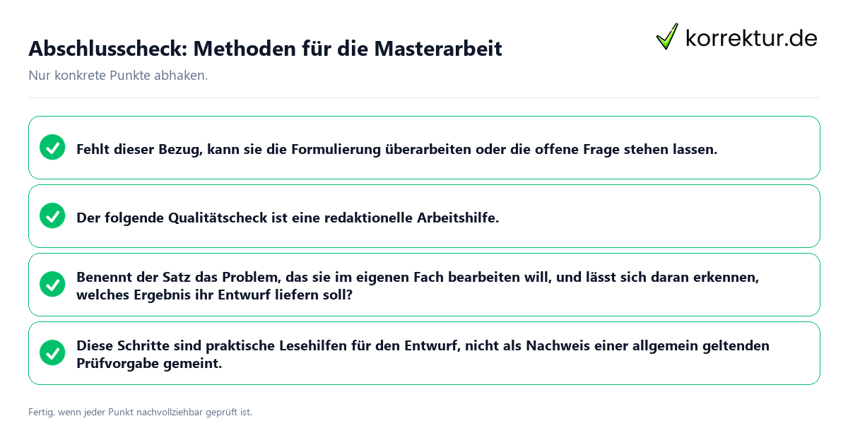 Konkreter Abschlusscheck zu Methoden für die Masterarbeit