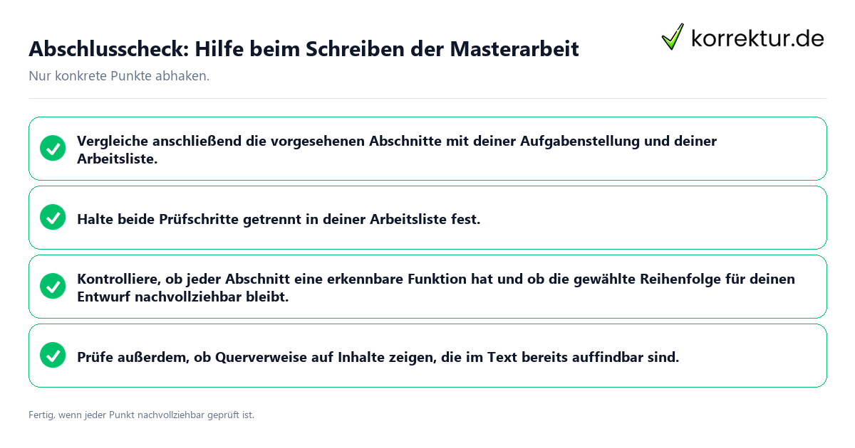 Konkreter Abschlusscheck zu Hilfe beim Schreiben der Masterarbeit