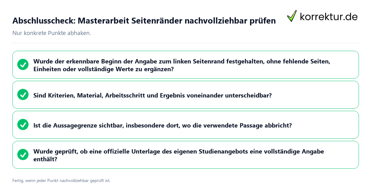 Abschlusscheck: Masterarbeit Seitenränder nachvollziehbar prüfen Konkreter Abschlusscheck zu Masterarbeit Seitenränder nachvollziehbar prüfen