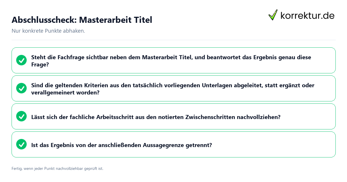 Konkreter Abschlusscheck zu Masterarbeit Titel