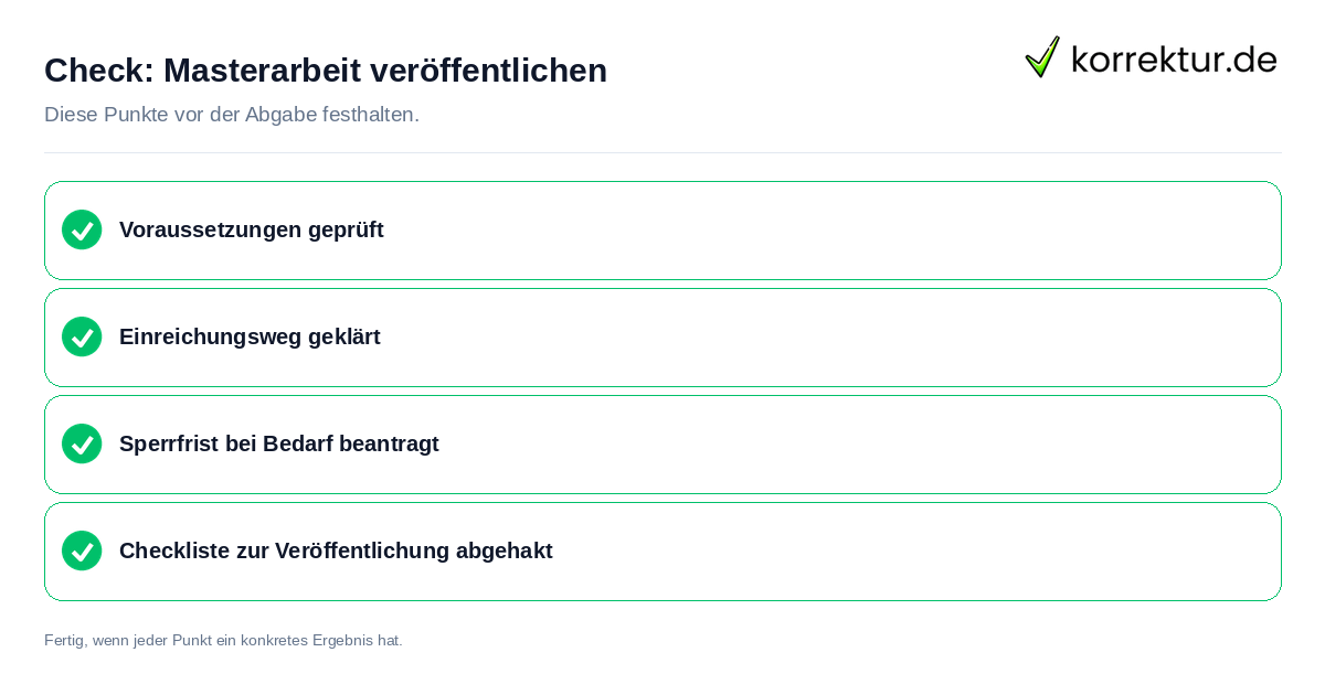 Masterarbeit veröffentlichen: Prüfliste mit vier Punkten