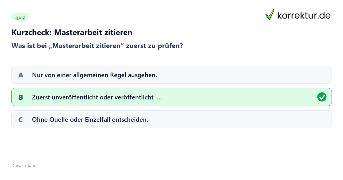 Masterarbeit zitieren mit einem Kurzquiz zum sinnvollen nächsten Schritt