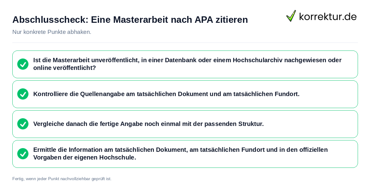 Konkreter Abschlusscheck zu Eine Masterarbeit nach APA zitieren