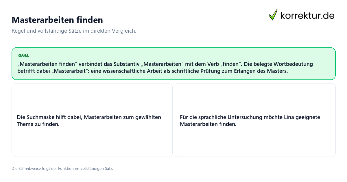 Konkrete Regel und vollständige Beispielsätze zu Masterarbeiten finden
